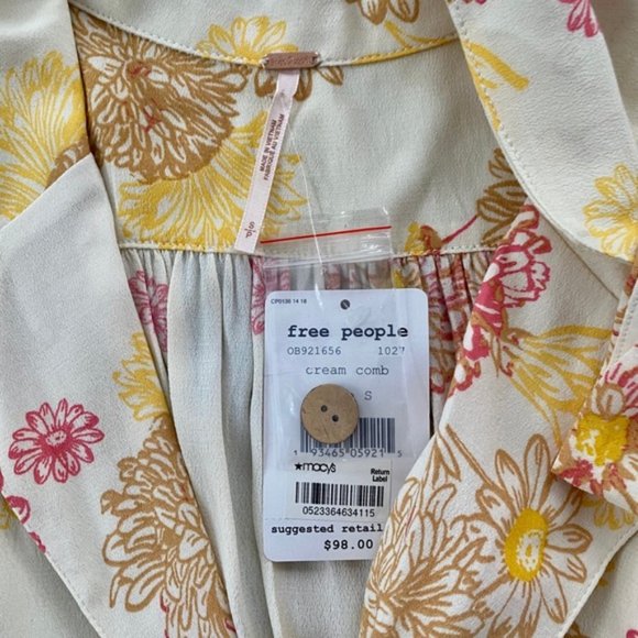 Free People Hawaii Short Sleeve Mini Dress in Cream with Floral - Picture 14 of 15